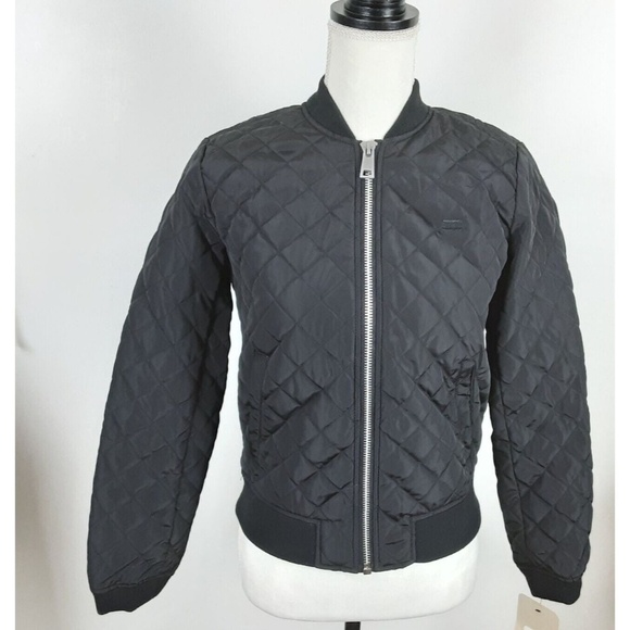 Levi's B. New Women's Ribbed Collar Sz Extra Small Black Quilted Bomber Jacket - Picture 6 of 7